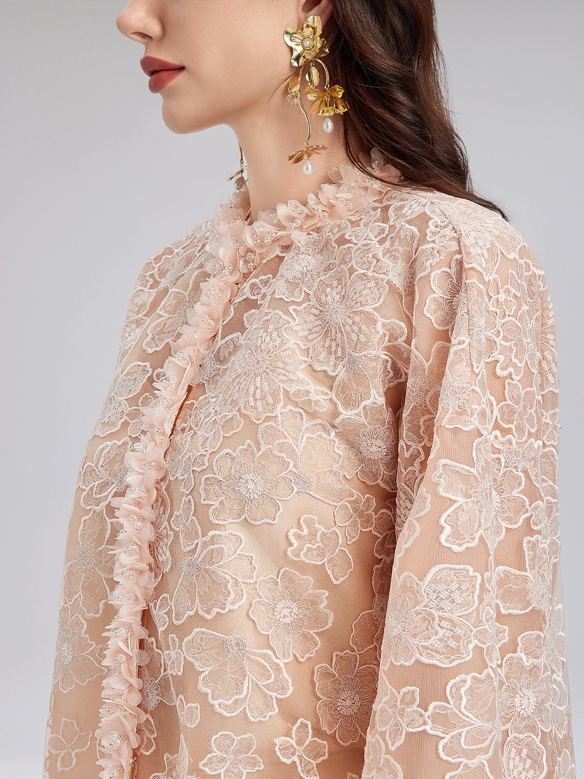 French Beaded Floral Embroidered Jacket-VibeCloset