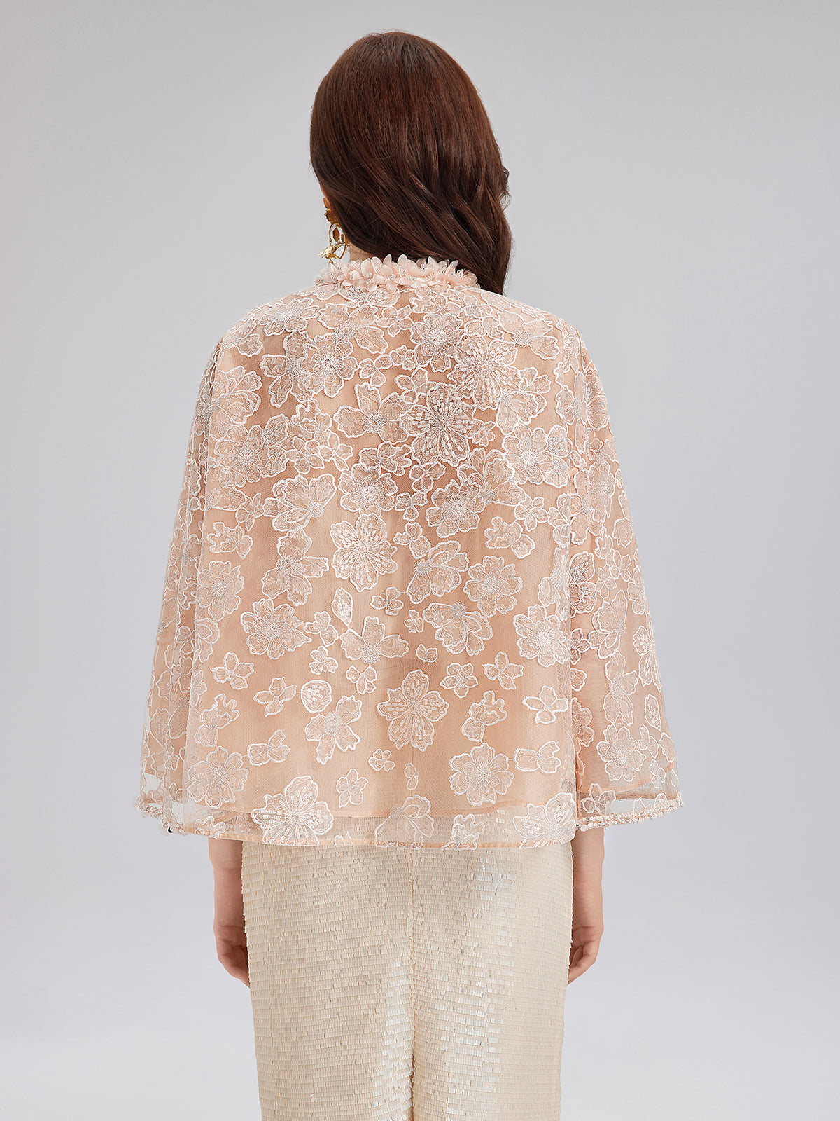 French Beaded Floral Embroidered Jacket-VibeCloset
