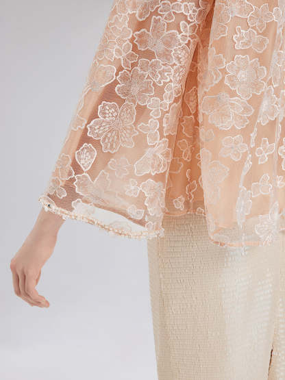 French Beaded Floral Embroidered Jacket-VibeCloset