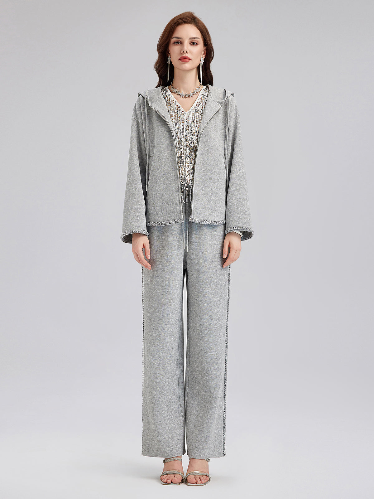 Hand-Stitched Knit Hoodie Jacket-VibeCloset