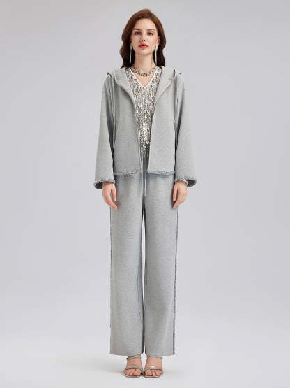 Hand-Stitched Knit Hoodie Jacket-VibeCloset