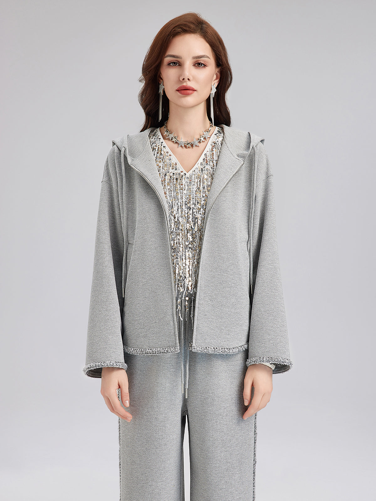 Hand-Stitched Knit Hoodie Jacket-VibeCloset