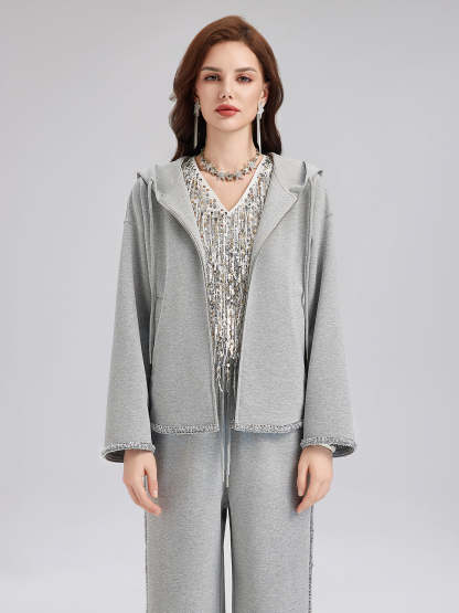 Hand-Stitched Knit Hoodie Jacket-VibeCloset