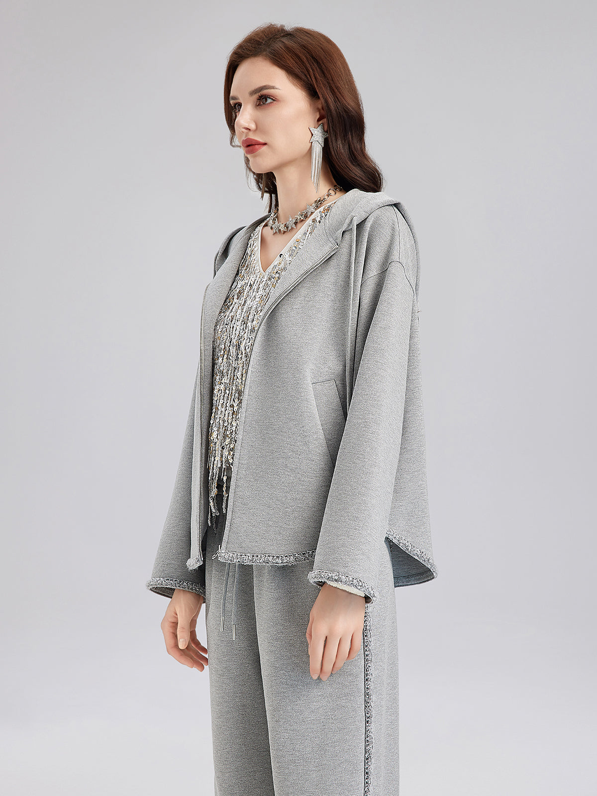 Hand-Stitched Knit Hoodie Jacket-VibeCloset