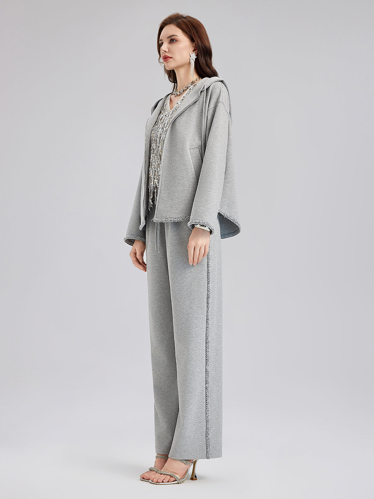 Hand-Stitched Knit Hoodie Jacket-VibeCloset