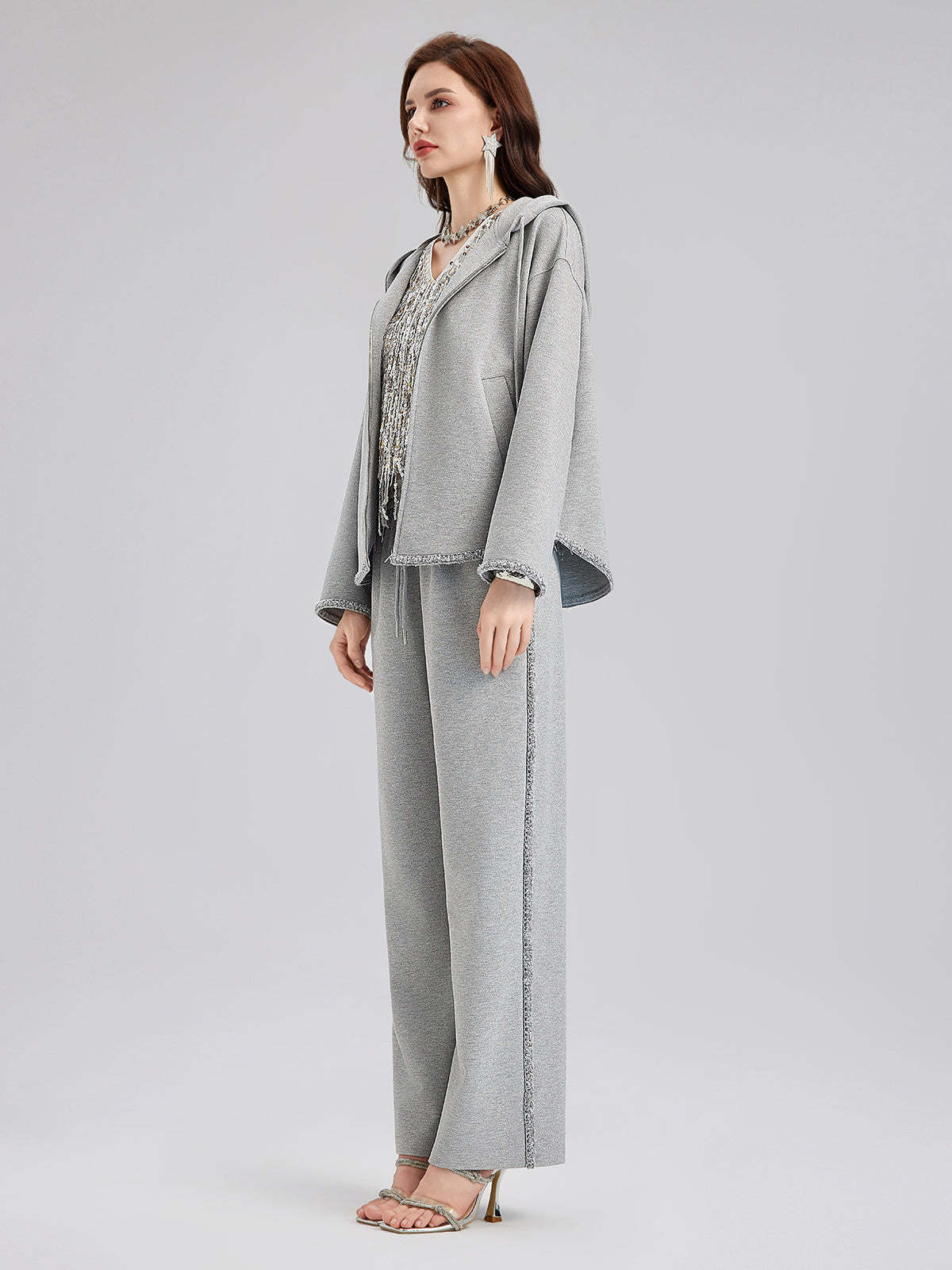 Hand-Stitched Knit Hoodie Jacket-VibeCloset