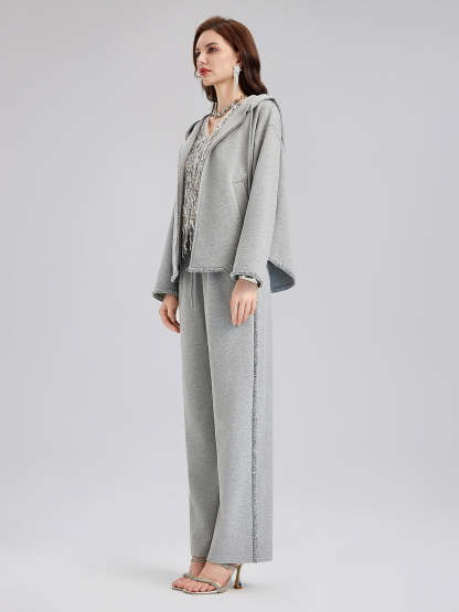 Hand-Stitched Knit Hoodie Jacket-VibeCloset