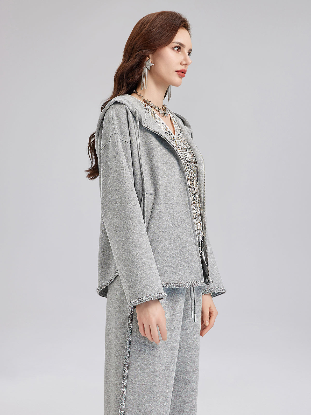 Hand-Stitched Knit Hoodie Jacket-VibeCloset