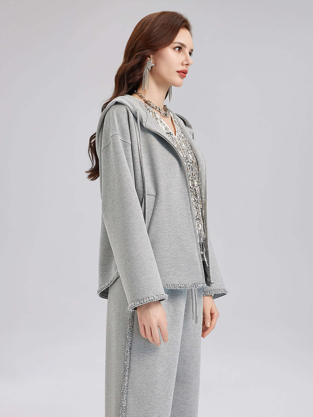Hand-Stitched Knit Hoodie Jacket-VibeCloset
