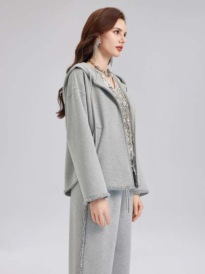 Hand-Stitched Knit Hoodie Jacket-VibeCloset