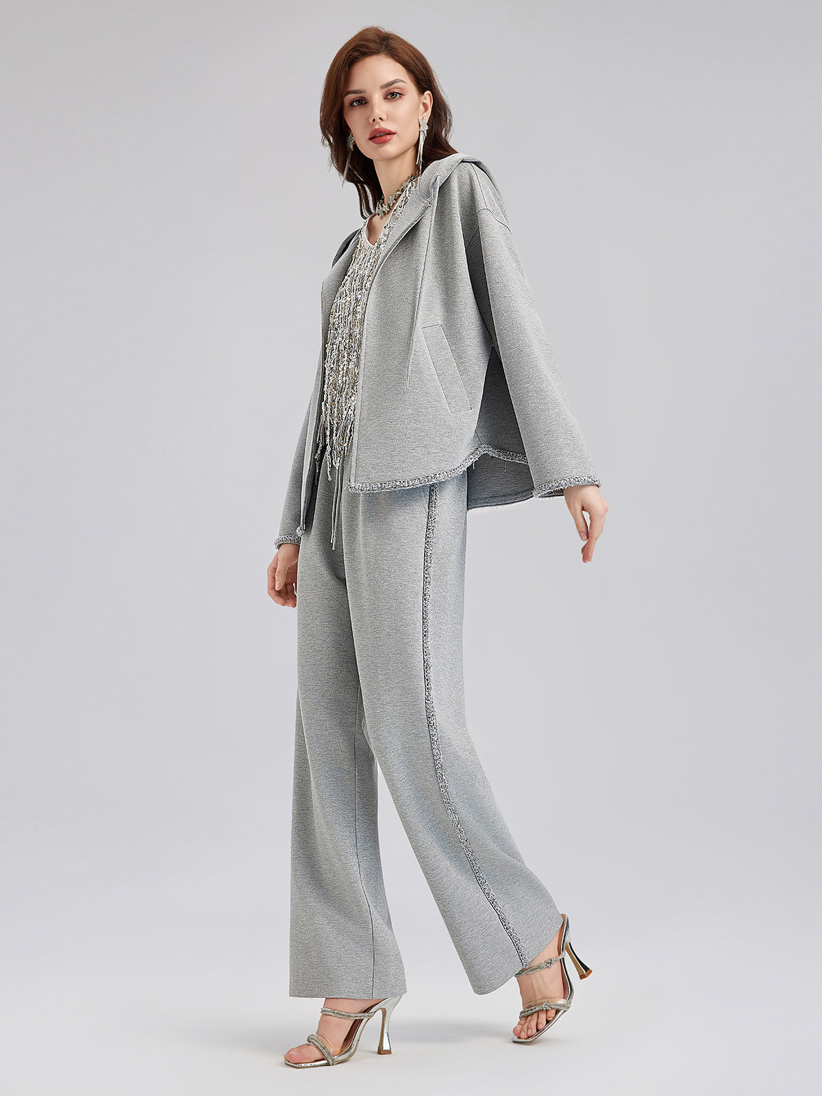 Hand-Stitched Knit Hoodie Jacket-VibeCloset