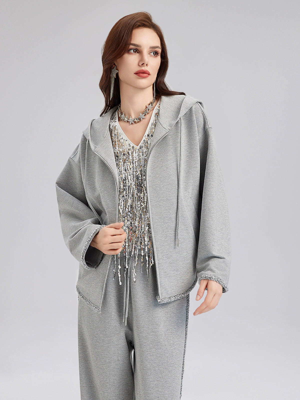 Hand-Stitched Knit Hoodie Jacket-VibeCloset