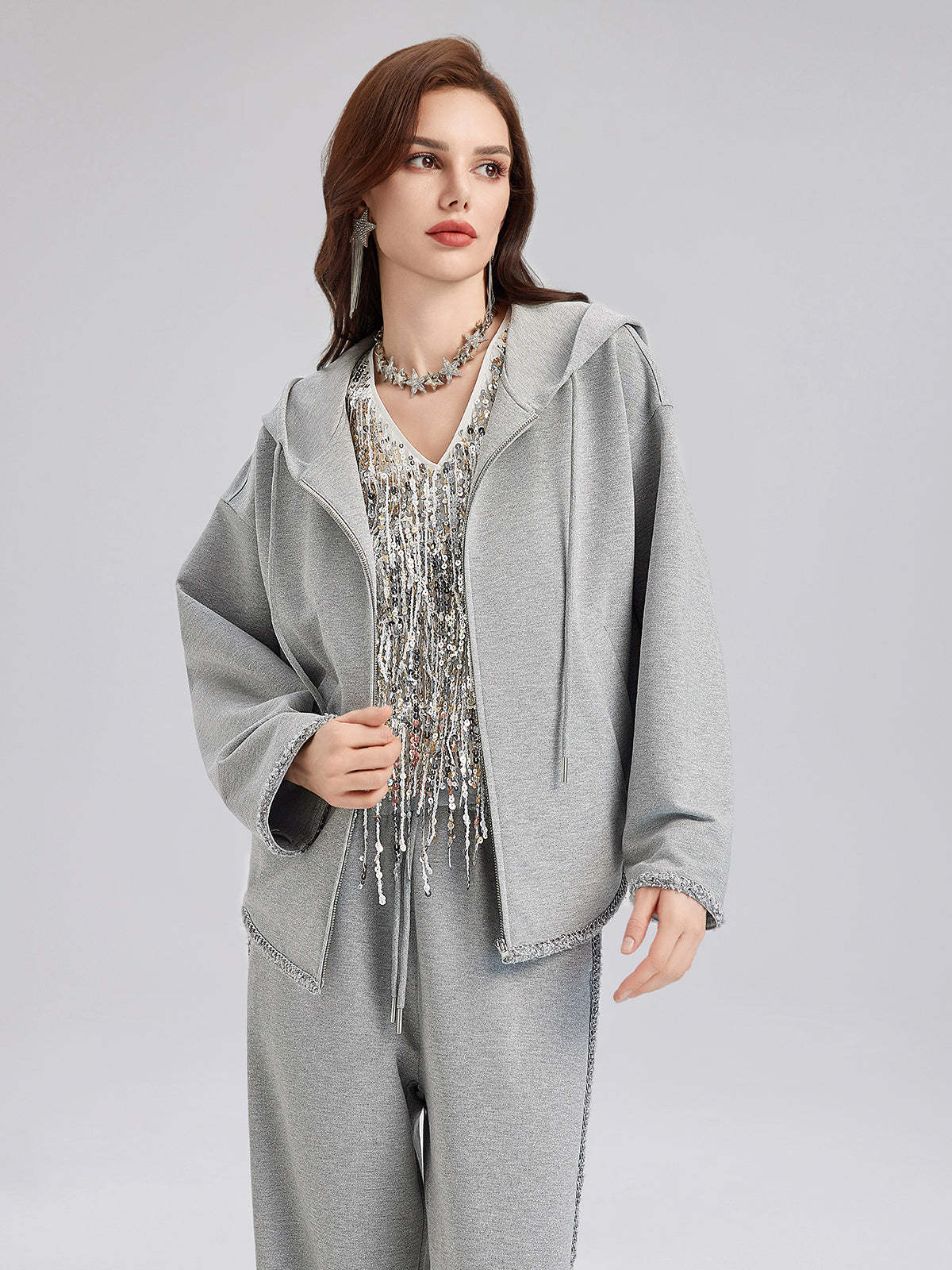 Hand-Stitched Knit Hoodie Jacket-VibeCloset