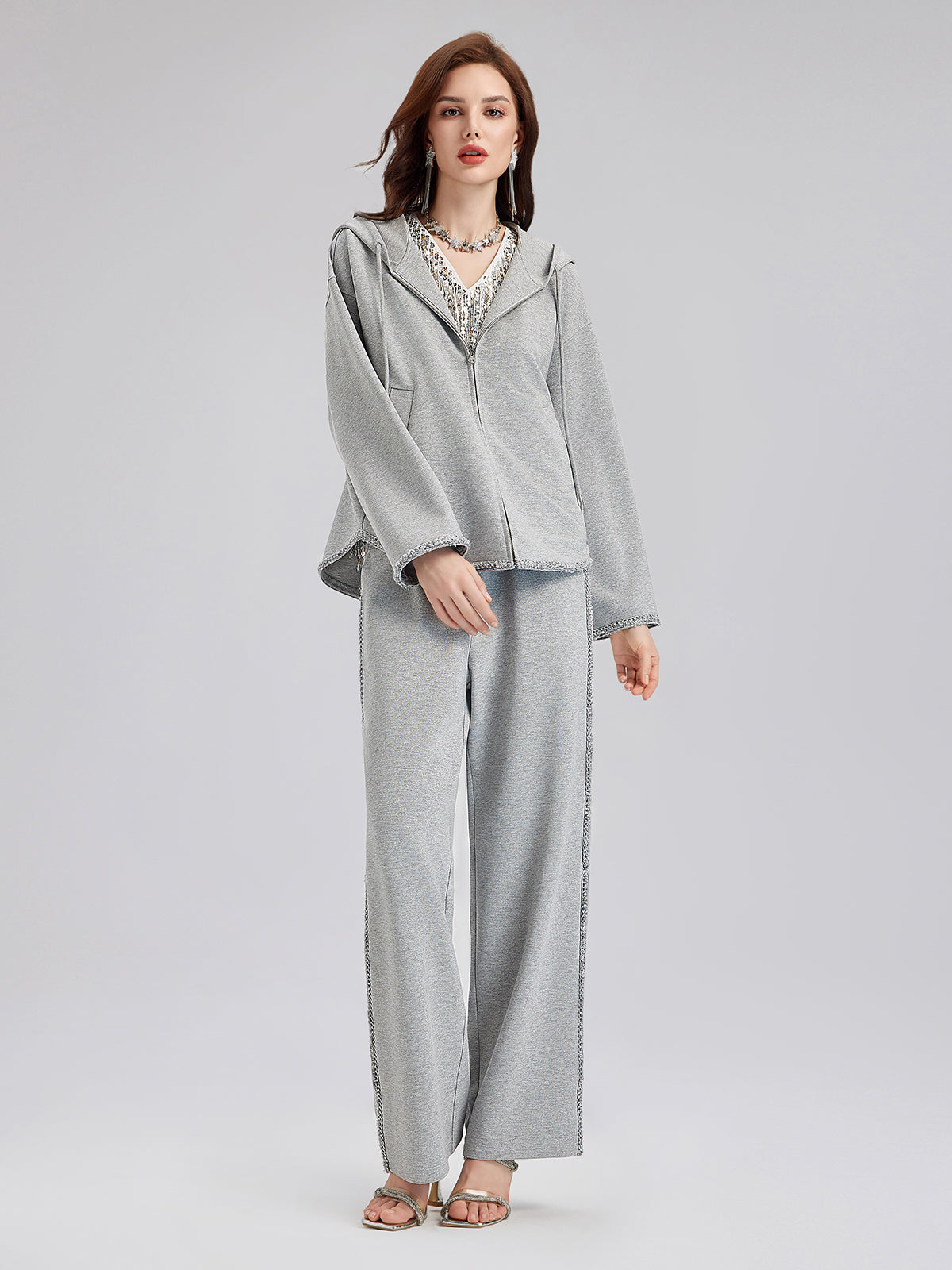 Hand-Stitched Knit Hoodie Jacket-VibeCloset