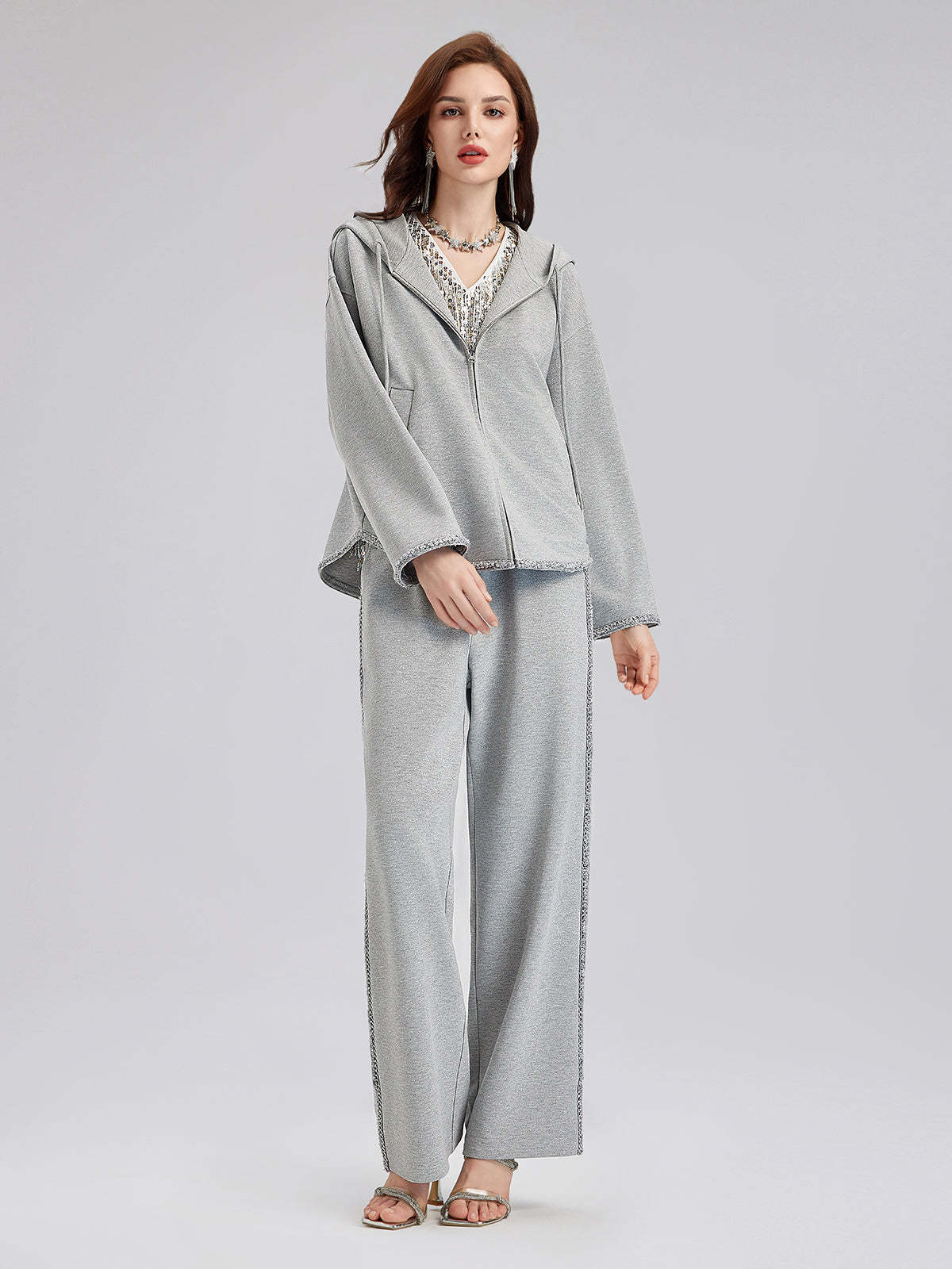 Hand-Stitched Knit Hoodie Jacket-VibeCloset