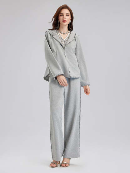 Hand-Stitched Knit Hoodie Jacket-VibeCloset