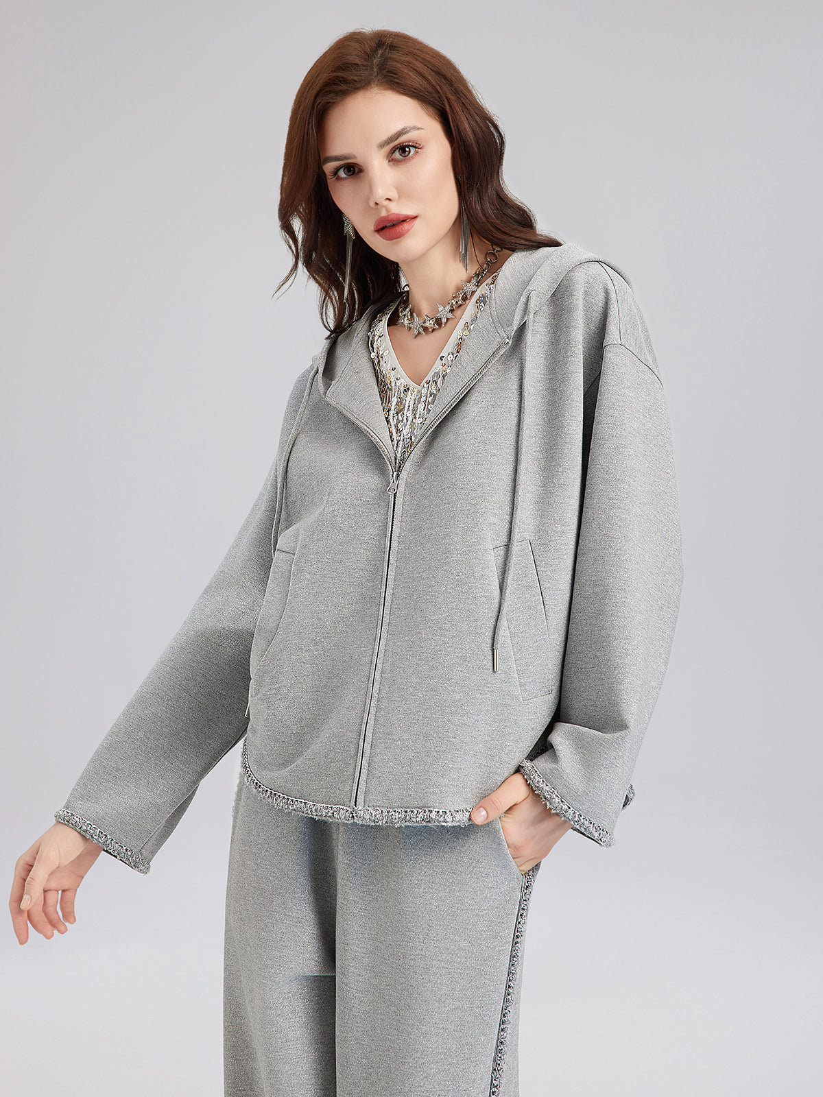 Hand-Stitched Knit Hoodie Jacket-VibeCloset