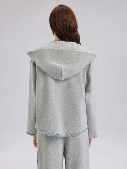 Hand-Stitched Knit Hoodie Jacket-VibeCloset
