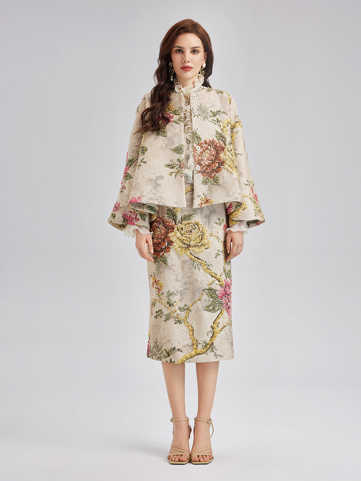 3D Jacquard Hand-Beaded Embellished Jacket-VibeCloset