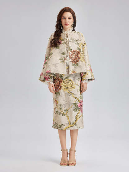 3D Jacquard Hand-Beaded Embellished Jacket-VibeCloset