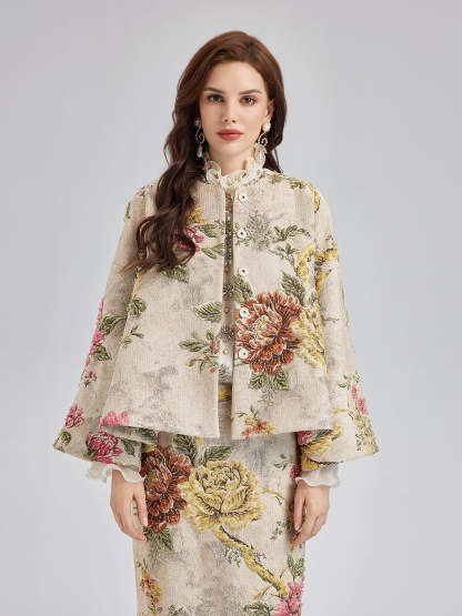 3D Jacquard Hand-Beaded Embellished Jacket-VibeCloset