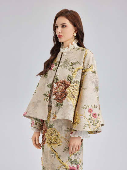 3D Jacquard Hand-Beaded Embellished Jacket-VibeCloset