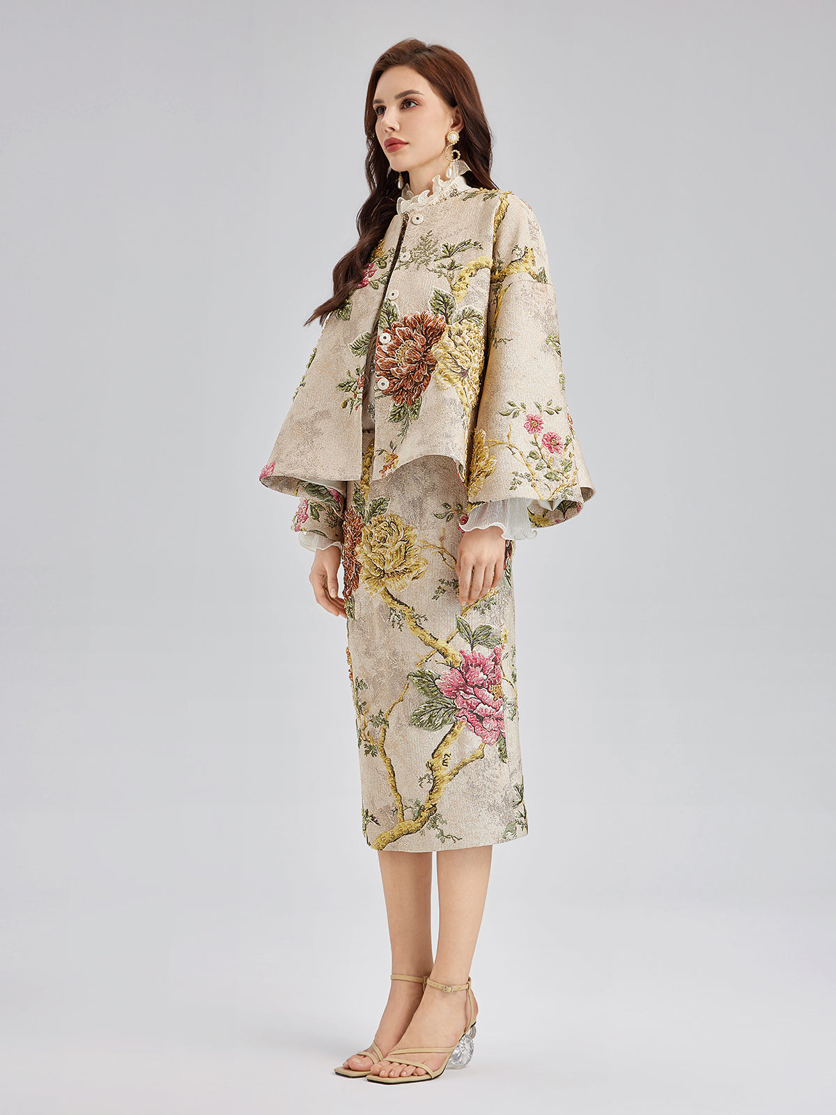 3D Jacquard Hand-Beaded Embellished Jacket-VibeCloset