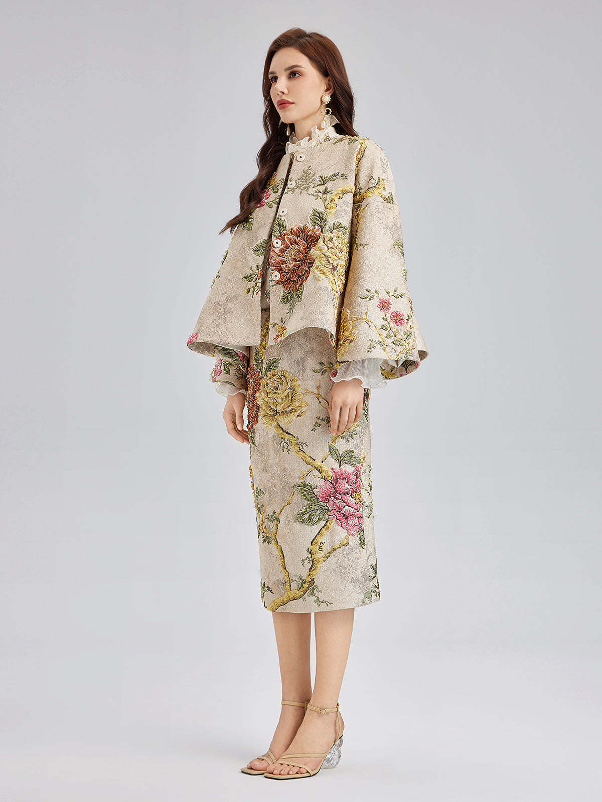 3D Jacquard Hand-Beaded Embellished Jacket-VibeCloset