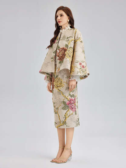 3D Jacquard Hand-Beaded Embellished Jacket-VibeCloset