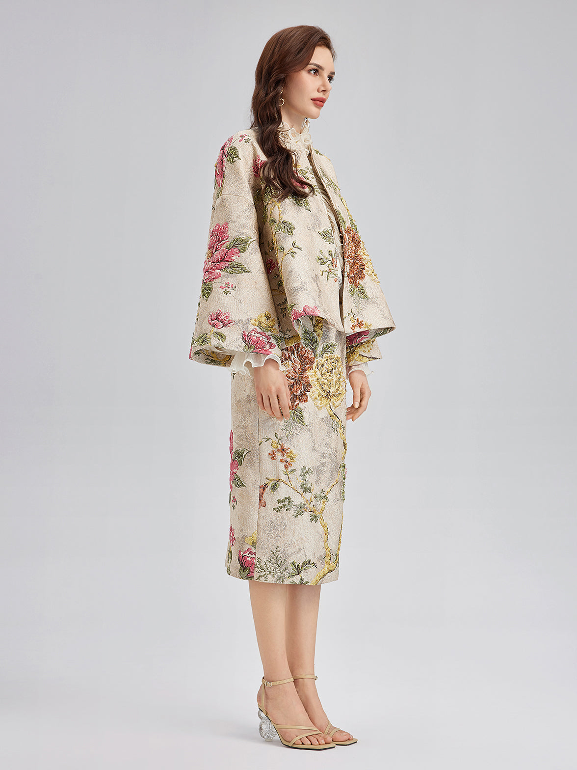 3D Jacquard Hand-Beaded Embellished Jacket-VibeCloset