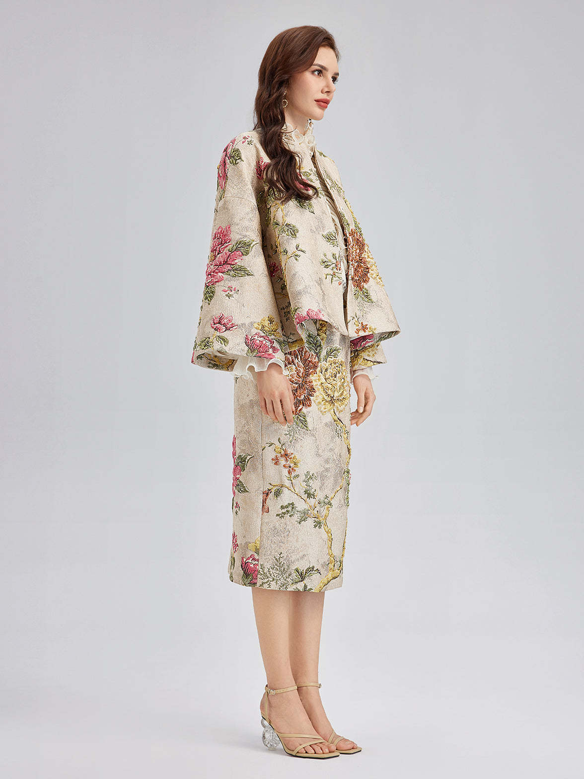 3D Jacquard Hand-Beaded Embellished Jacket-VibeCloset