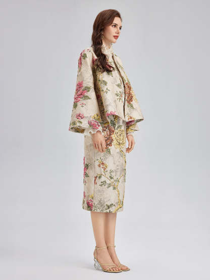 3D Jacquard Hand-Beaded Embellished Jacket-VibeCloset