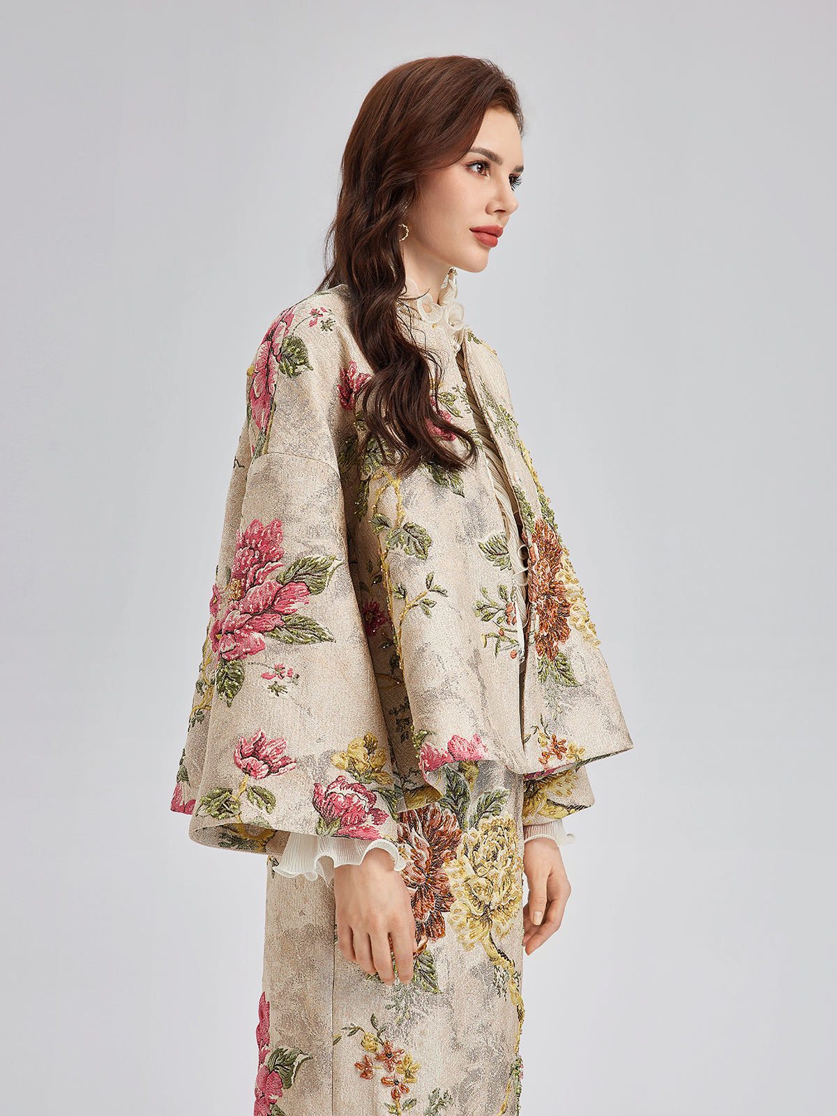 3D Jacquard Hand-Beaded Embellished Jacket-VibeCloset