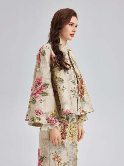 3D Jacquard Hand-Beaded Embellished Jacket-VibeCloset