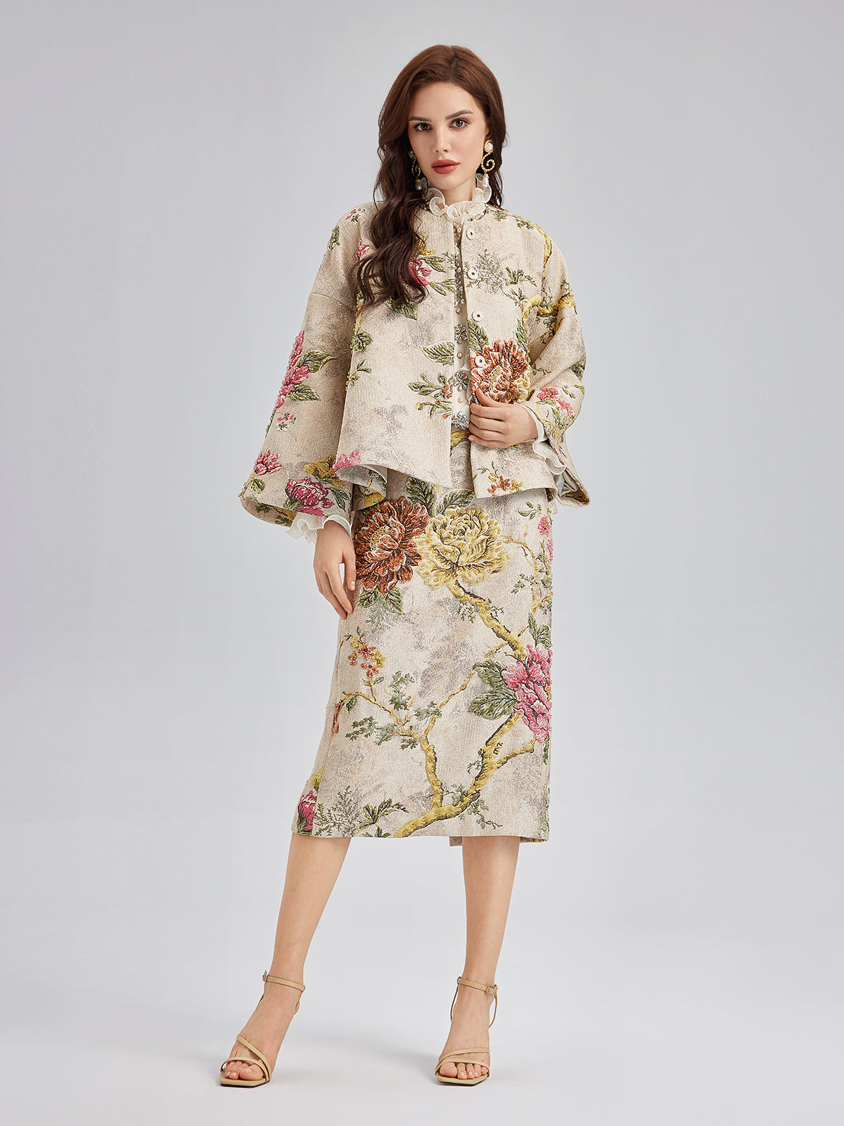 3D Jacquard Hand-Beaded Embellished Jacket-VibeCloset