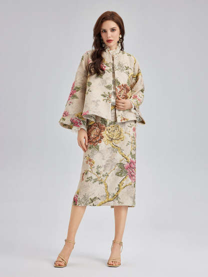 3D Jacquard Hand-Beaded Embellished Jacket-VibeCloset