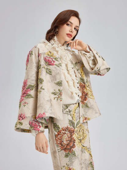 3D Jacquard Hand-Beaded Embellished Jacket-VibeCloset