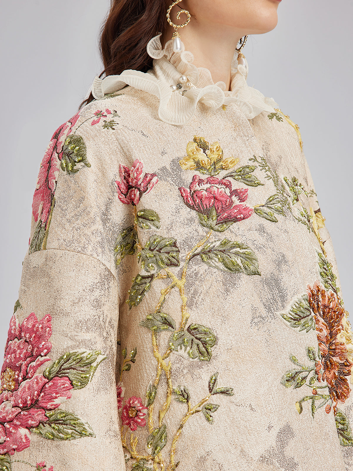 3D Jacquard Hand-Beaded Embellished Jacket-VibeCloset