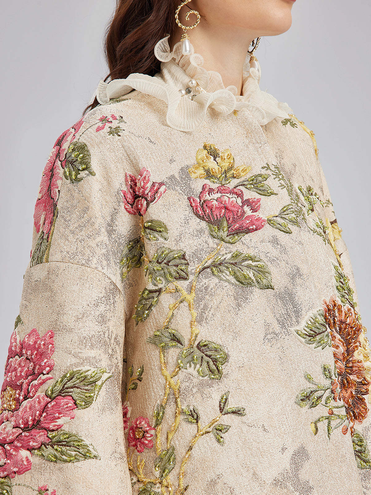 3D Jacquard Hand-Beaded Embellished Jacket-VibeCloset
