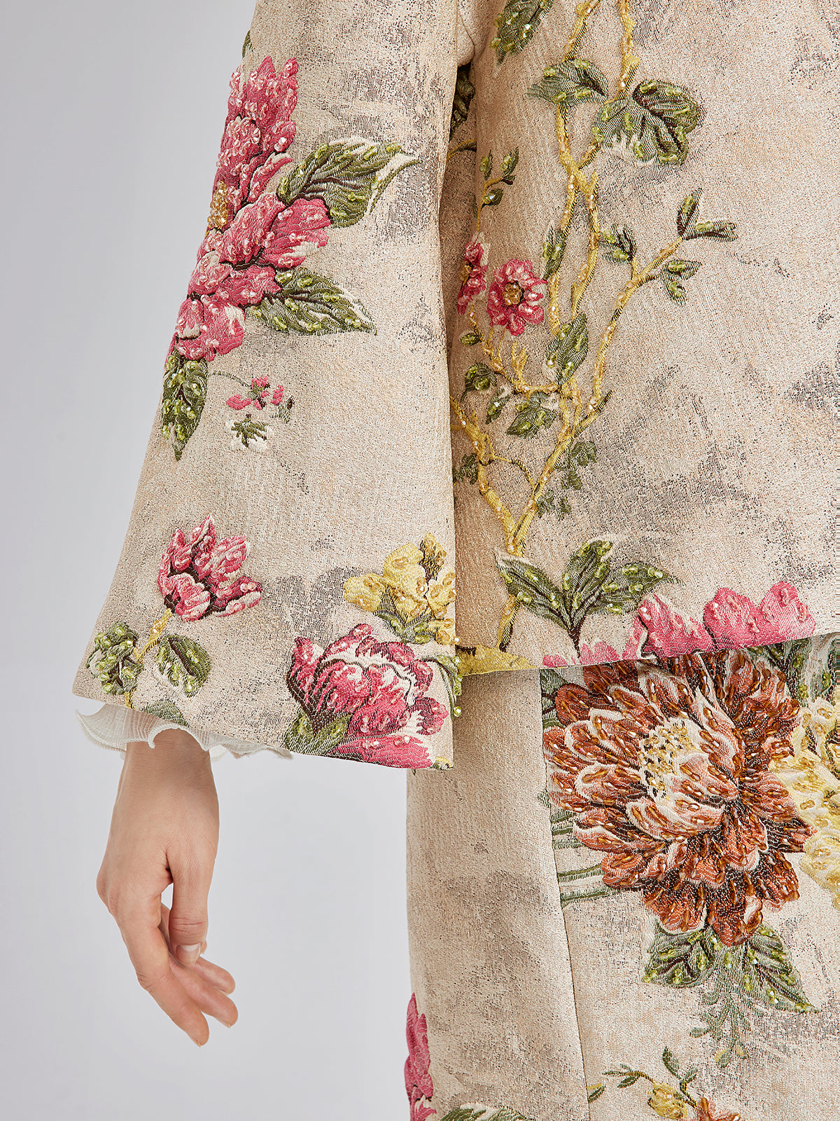 3D Jacquard Hand-Beaded Embellished Jacket-VibeCloset