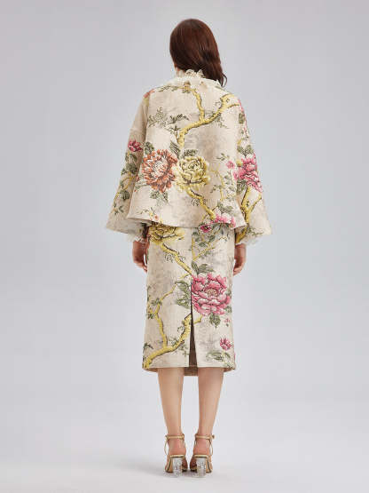 3D Jacquard Hand-Beaded Embellished Jacket-VibeCloset