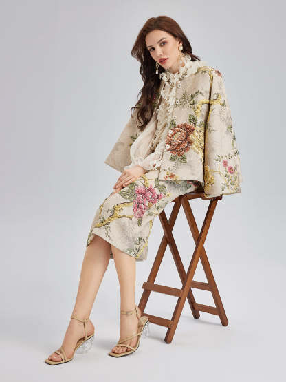 3D Jacquard Hand-Beaded Embellished Jacket-VibeCloset