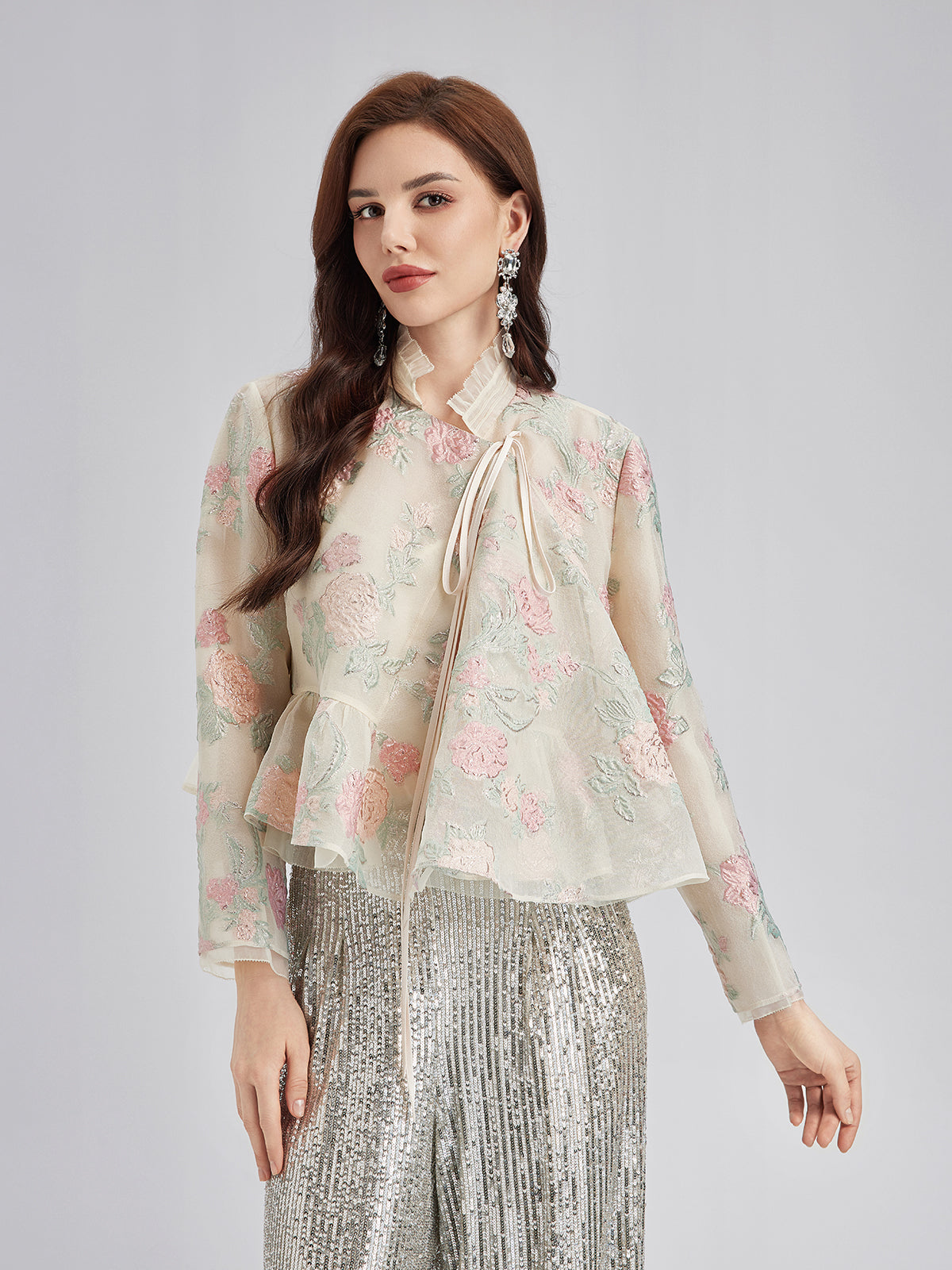 Tailored Organza Jacquard Lightweight Jacket-VibeCloset