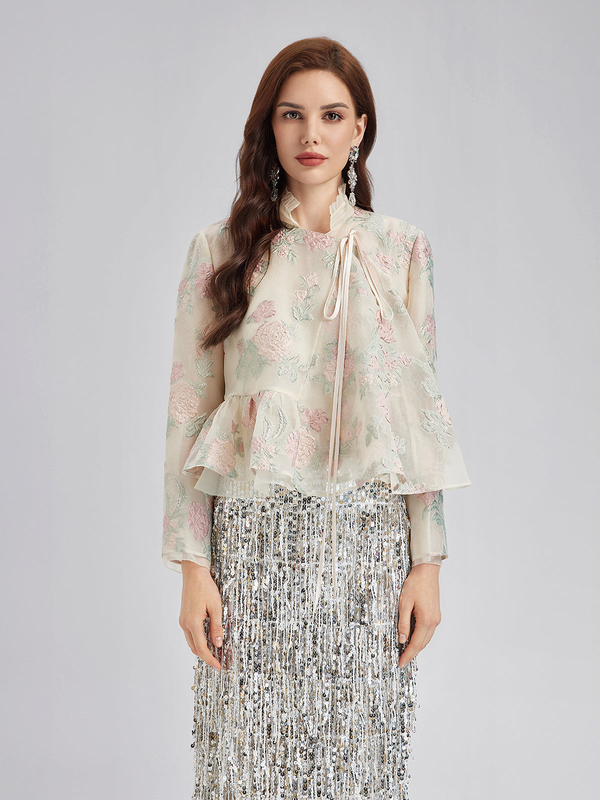 Tailored Organza Jacquard Lightweight Jacket-VibeCloset