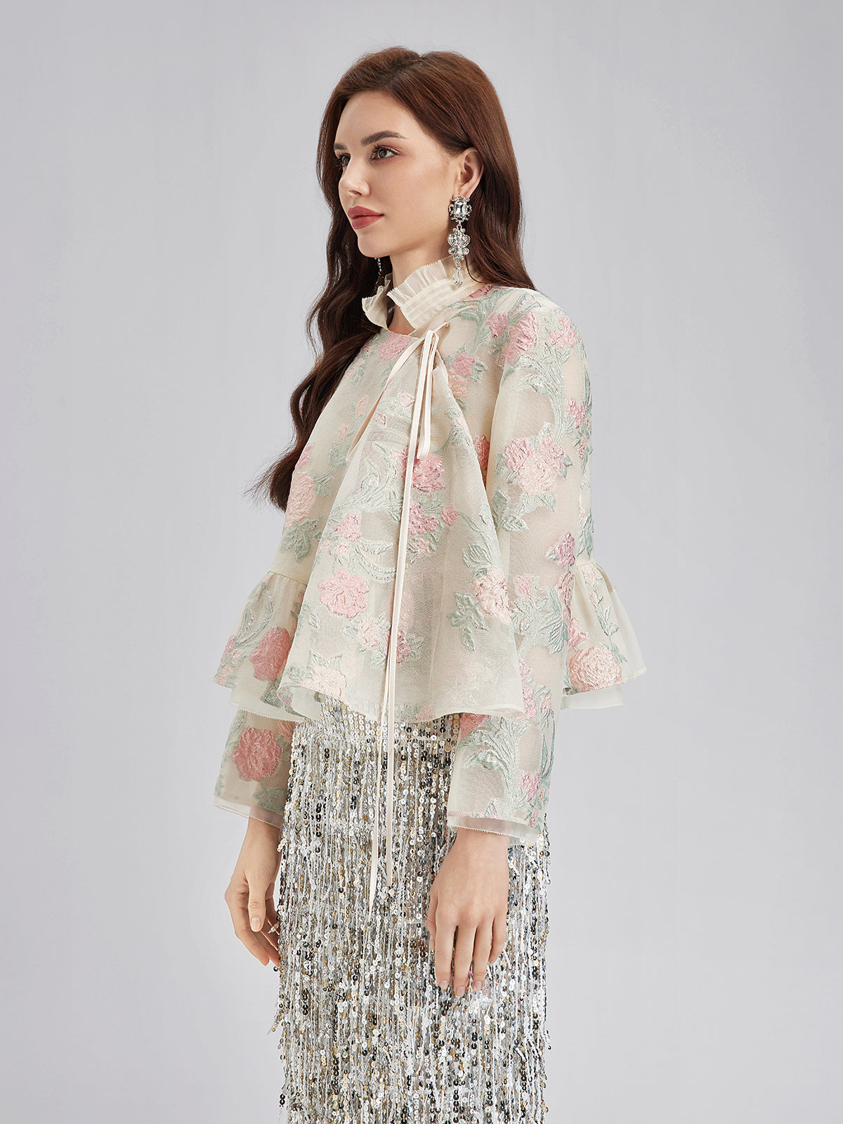Tailored Organza Jacquard Lightweight Jacket-VibeCloset