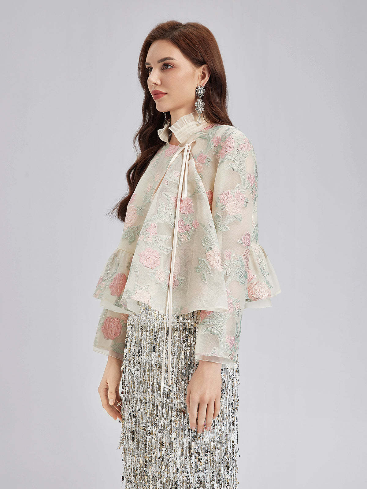 Tailored Organza Jacquard Lightweight Jacket-VibeCloset