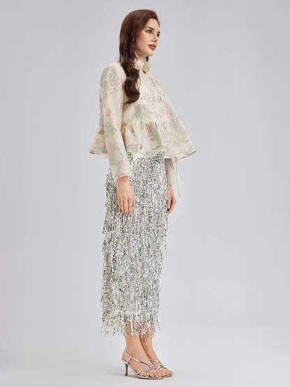 Tailored Organza Jacquard Lightweight Jacket-VibeCloset