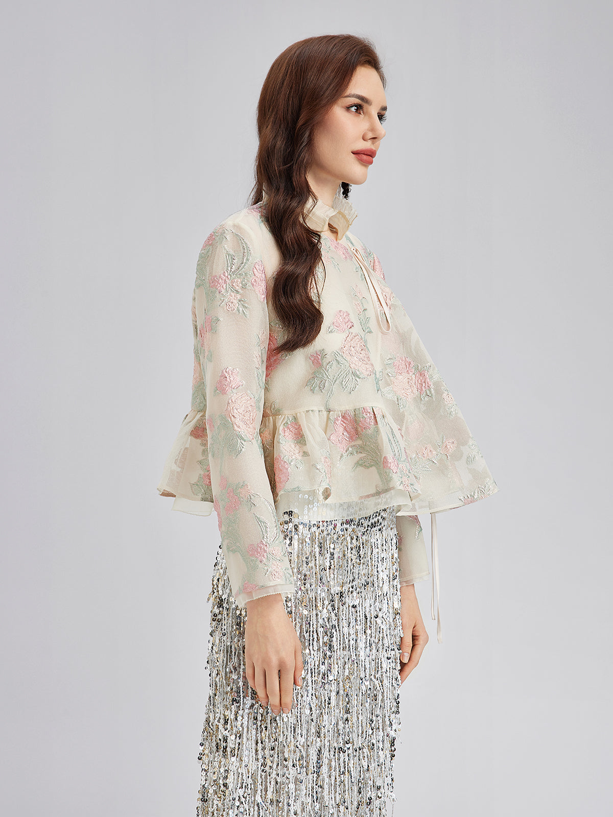 Tailored Organza Jacquard Lightweight Jacket-VibeCloset
