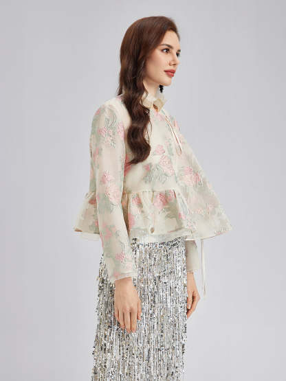 Tailored Organza Jacquard Lightweight Jacket-VibeCloset