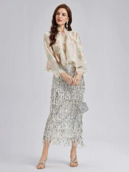 Tailored Organza Jacquard Lightweight Jacket-VibeCloset